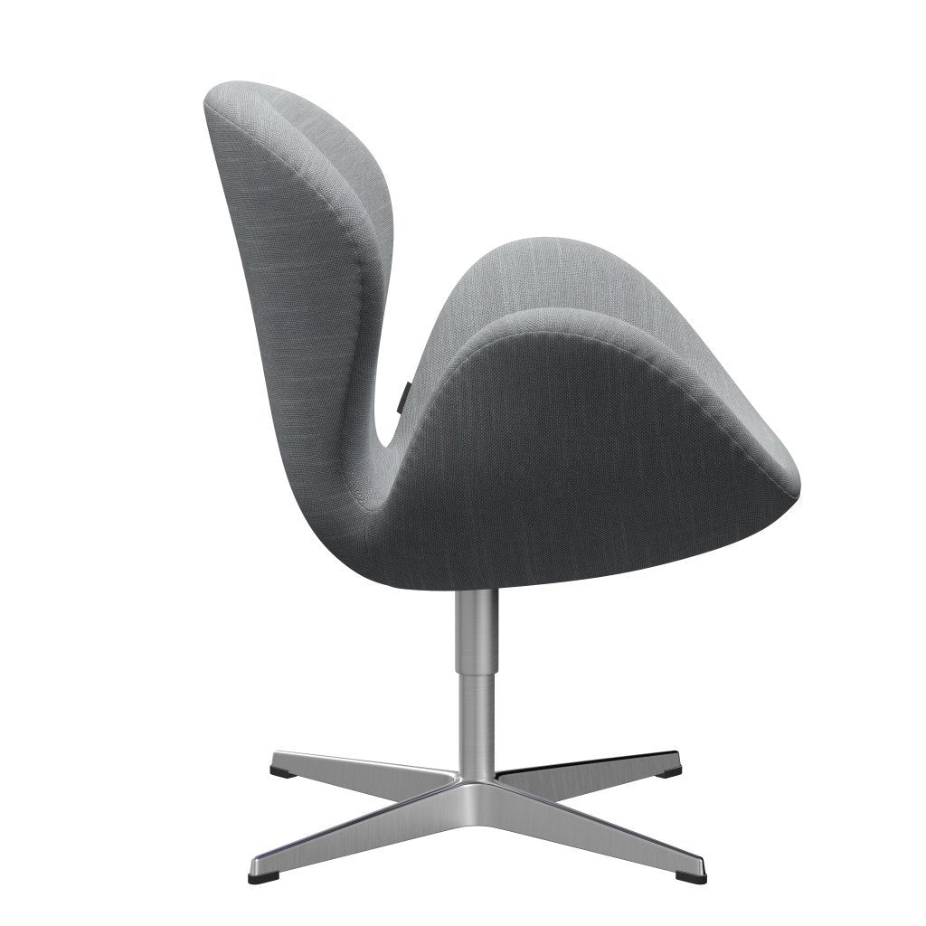 Sedia fritz Hansen Swan Lounge, alluminio spazzolato in raso/Sunniva grigio chiaro/blu chiaro