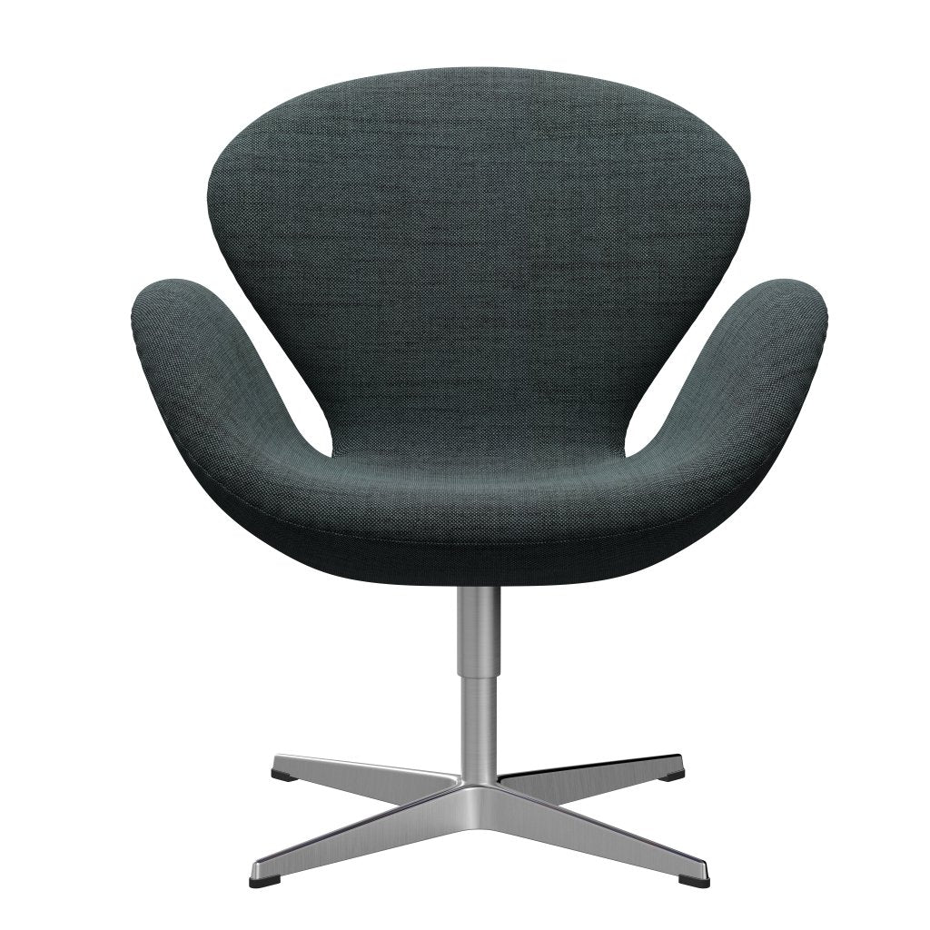 Sedia fritz Hansen Swan Lounge, alluminio spazzolato in raso/Sunniva Nero/Blu chiaro