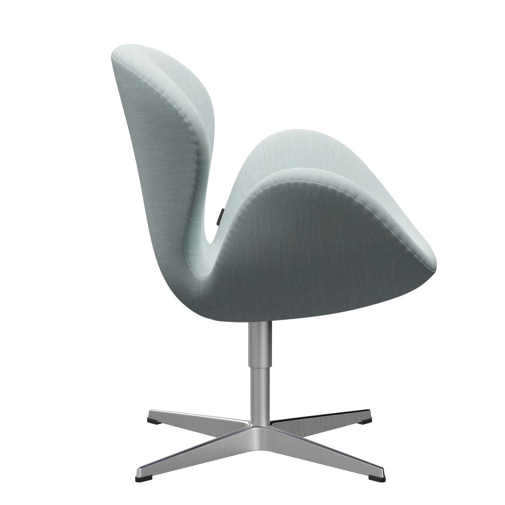 Sedia fritz Hansen Swan Lounge, alluminio spazzolato in raso/Sunniva Bianco/Blu chiaro