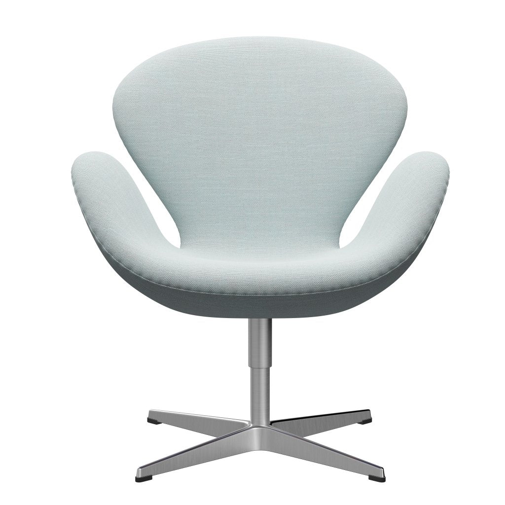 Sedia fritz Hansen Swan Lounge, alluminio spazzolato in raso/Sunniva Bianco/Blu chiaro