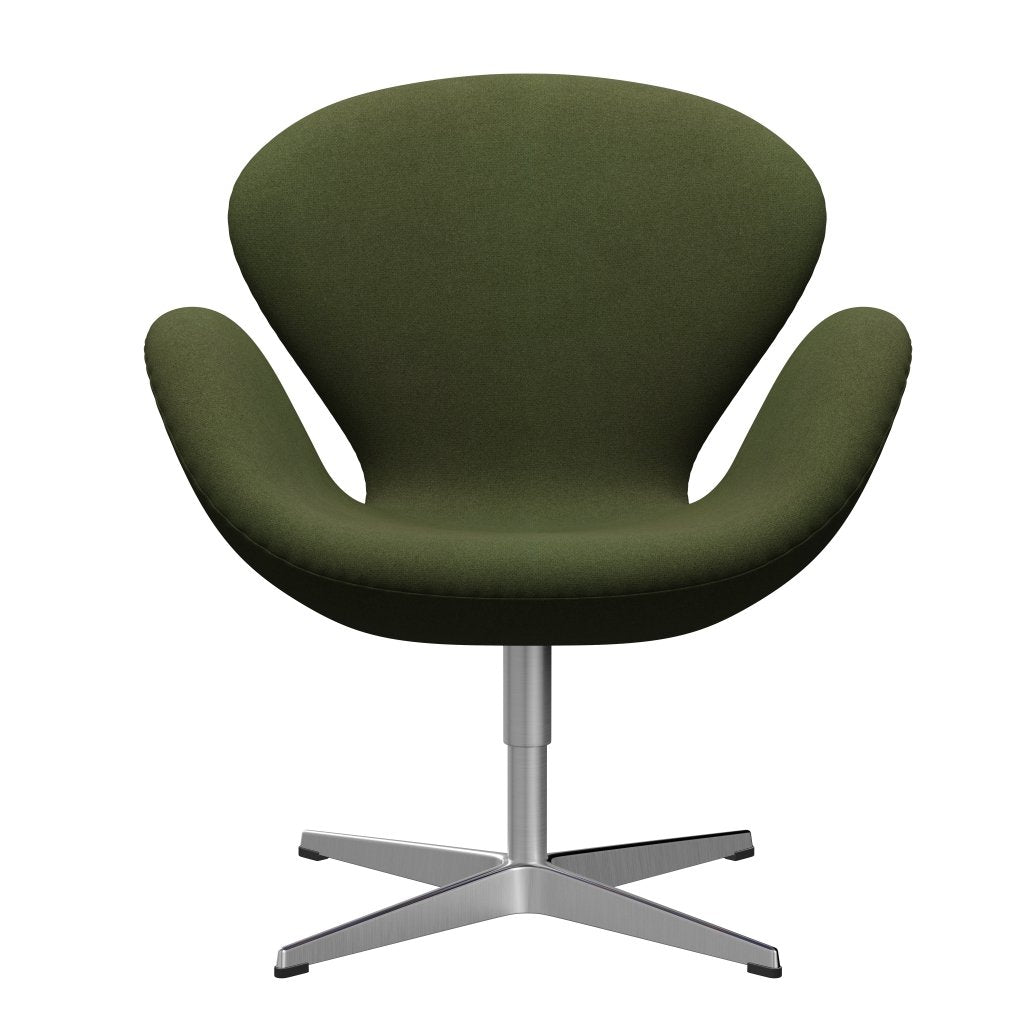 Sedia fritz Hansen Swan Lounge, in alluminio spazzolato in raso/Tonus verde militare