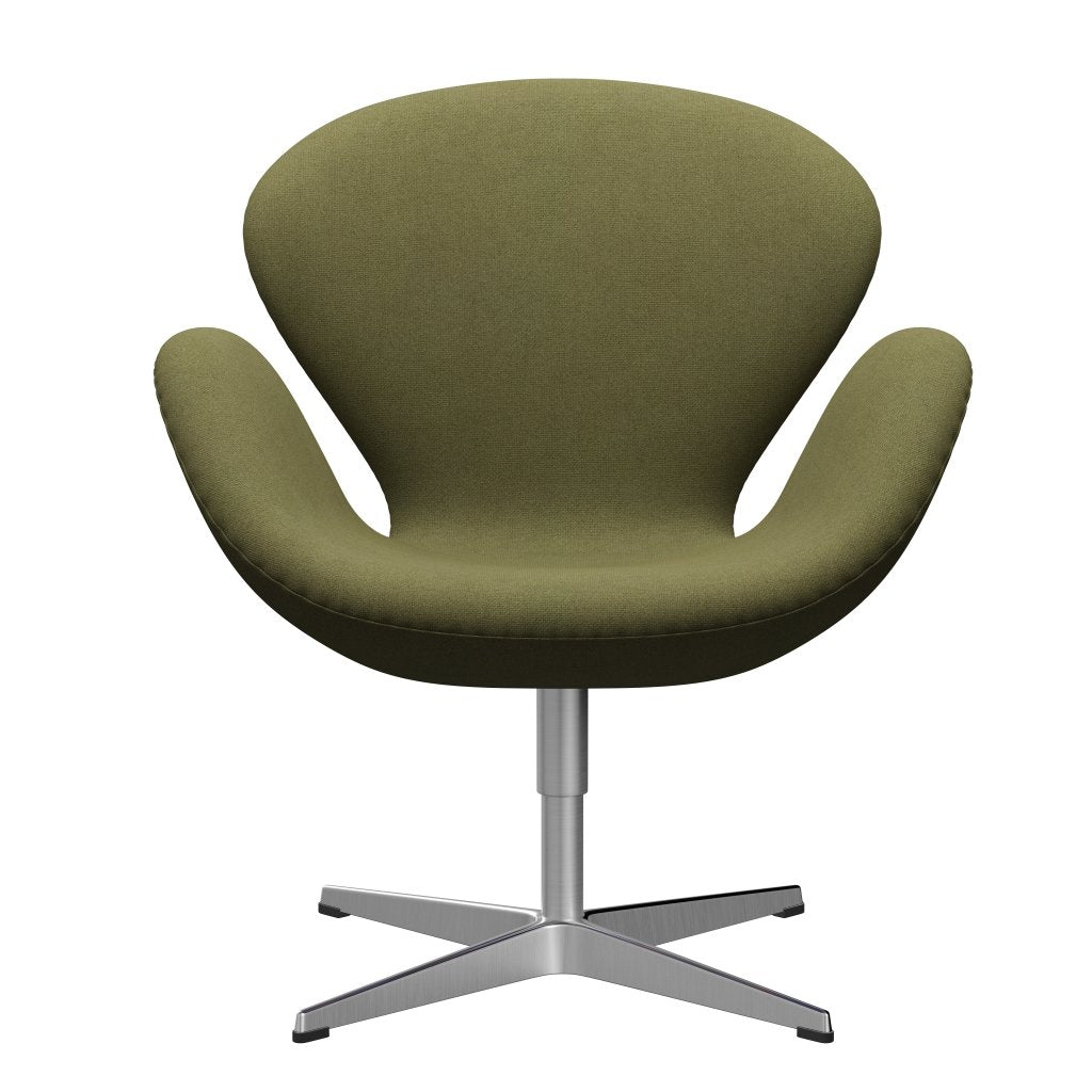 Fritz Hansen Chaise salon de cygne, aluminium brossé en satin / ton vert poussiéreux