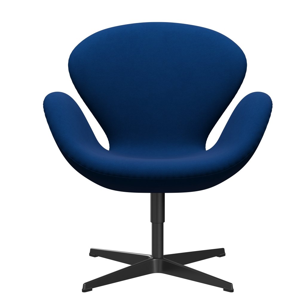 Fritz Hansen Chaise salon de cygne, laquée noire / gris confortable / bleu