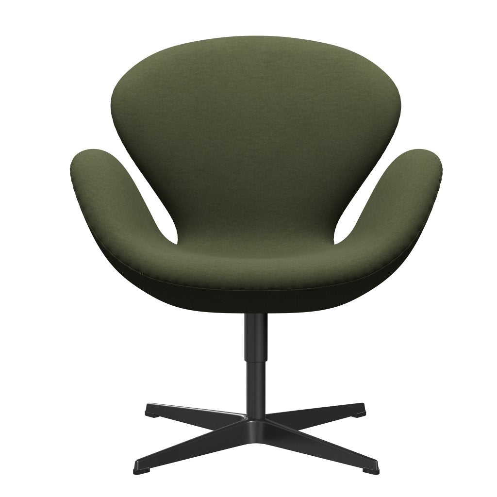 Fritz Hansen Chaise de salon de cygne, laqué noir / confort vert / gris