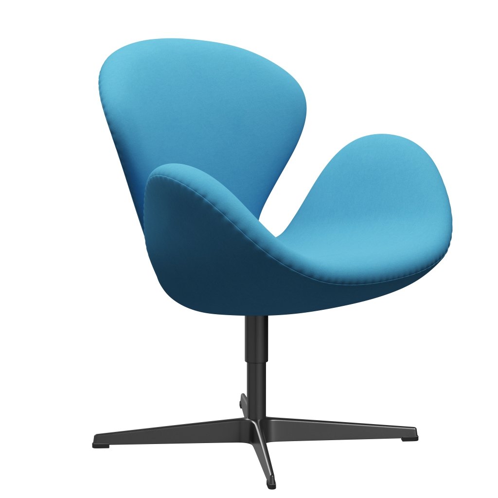 Fritz Hansen Chaise salon de cygne, noir laqué noir / confort bleu clair (66010)