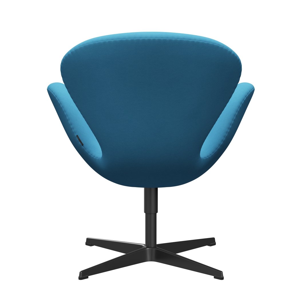 Fritz Hansen Chaise salon de cygne, noir laqué noir / confort bleu clair (66010)