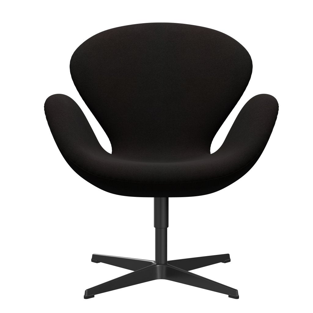 Fritz Hansen Chaise de salon de cygne, noire laqué / divina brun foncé (384)