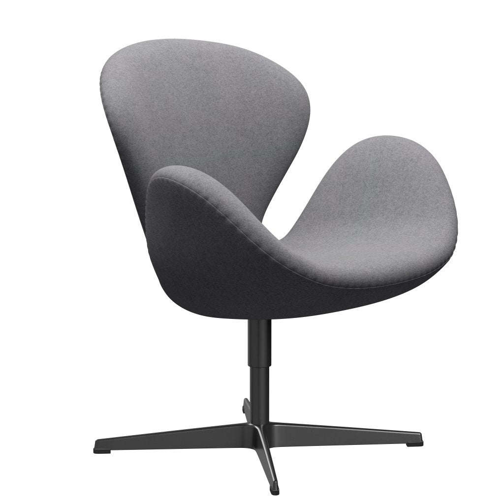 Fritz Hansen Chaise salon de cygne, noire laquée / divina melange gris en pierre