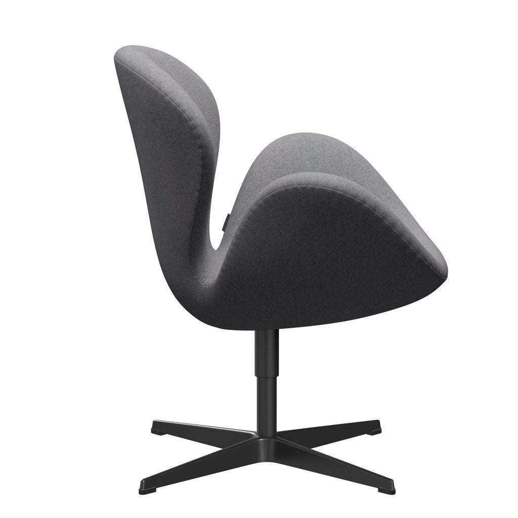 Fritz Hansen Chaise salon de cygne, noire laquée / divina melange gris en pierre