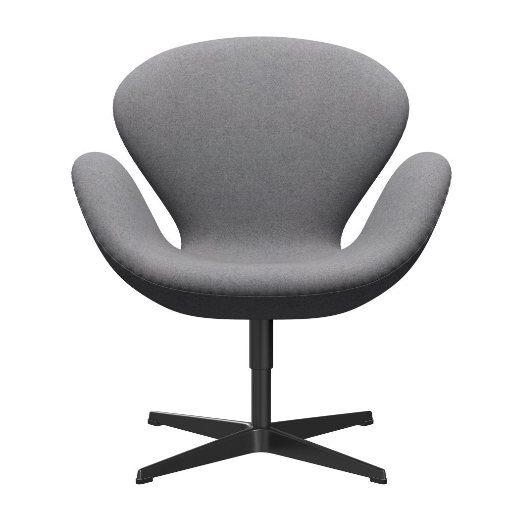 Fritz Hansen Chaise salon de cygne, noire laquée / divina melange gris en pierre