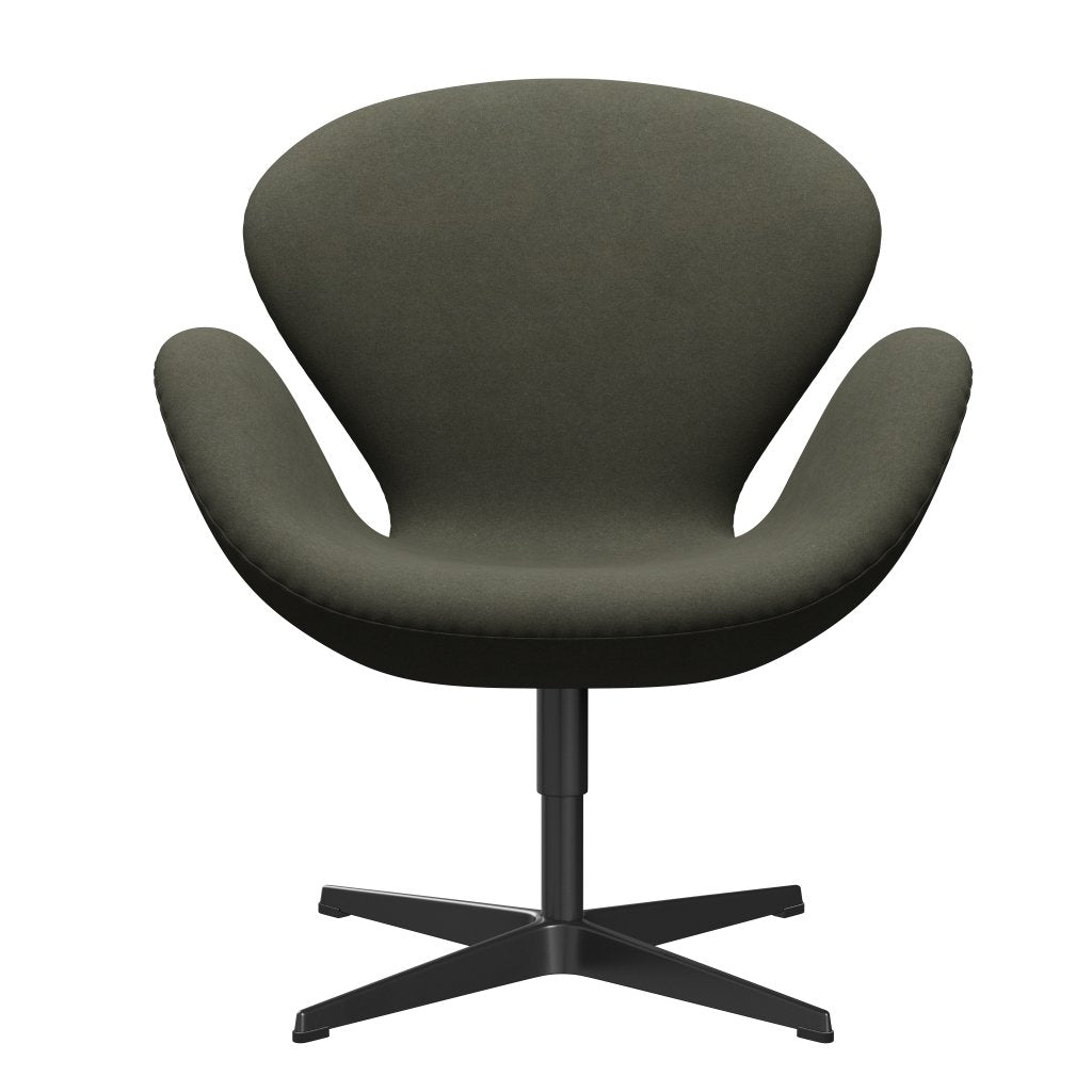 Fritz Hansen Chaise salon de cygne, noir de laquée / divina Green militaire