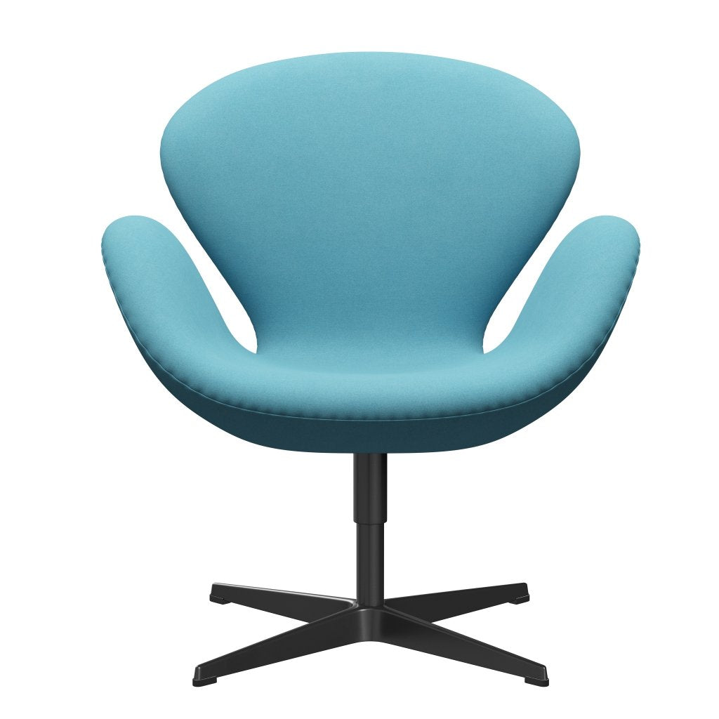 Fritz Hansen Chaise salon de cygne, lumière turquoise laquée noire / divina