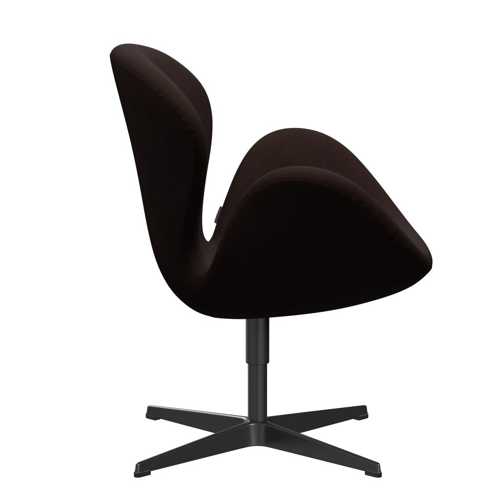 Fritz Hansen Chaise de salon de cygne, noire laqué / divina brun chaud