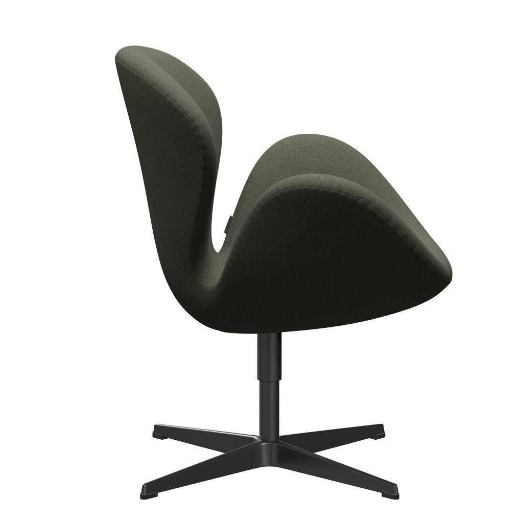 Fritz Hansen Swan Lounge -stoel, zwart gelakt/fiord olijfgroen/medium groen