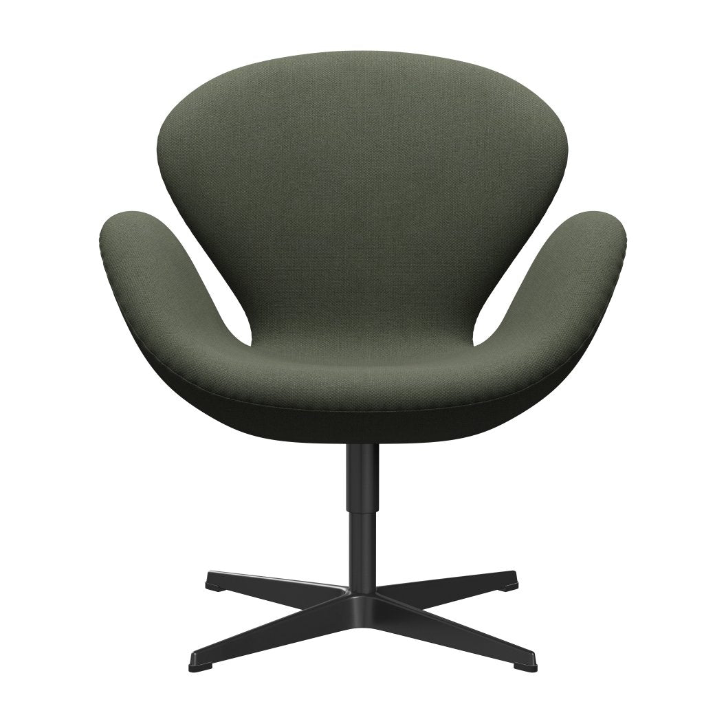 Fritz Hansen Swan Lounge -stoel, zwart gelakt/fiord olijfgroen/medium groen