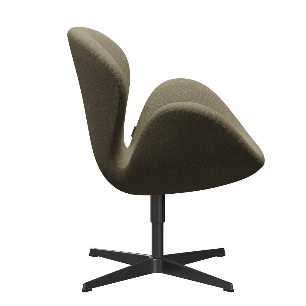 Fritz Hansen Chaise de salon de cygne, Black Lacquered / Fiord Olive Green / Stone