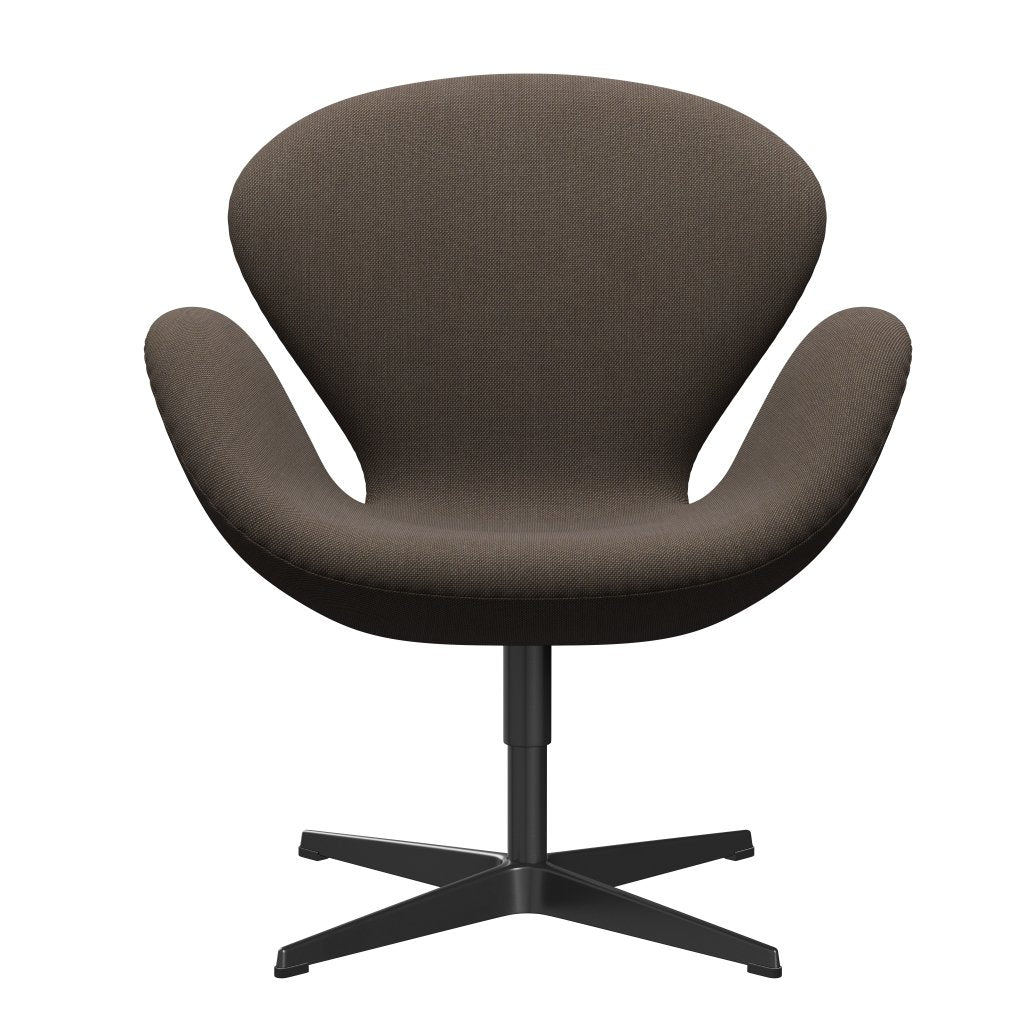 Sedia fritz Hansen Swan Lounge, trio laccato nero/taglio in acciaio grigio/marrone