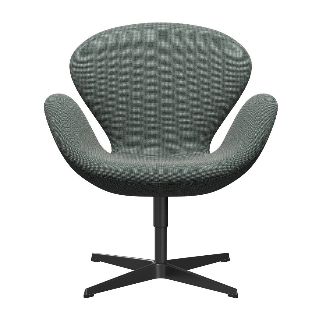 Fritz Hansen Chaise de salon de cygne, noire laqué / trio Steelcut blanc / vert foncé