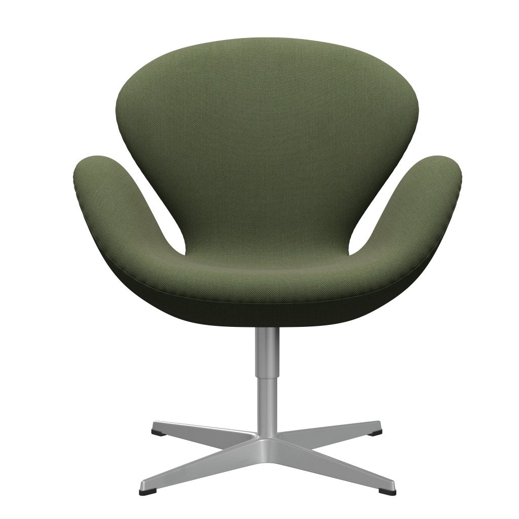 Silla de salón de cisne Fritz Hansen, gris plateado/trío de capas de acero delicada verde