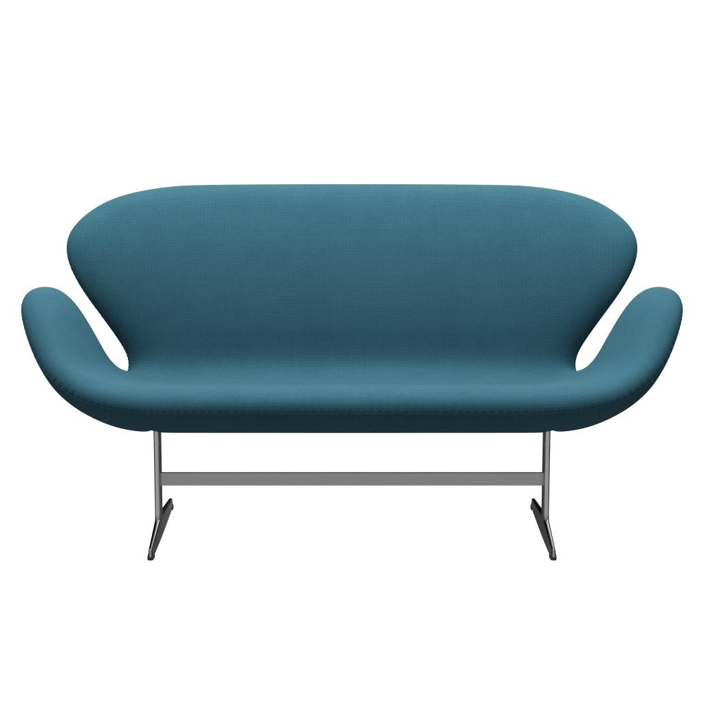 Fritz Hansen Swan Sofa 2 Seater, Satin Brushed Aluminium/Fame Blue Green