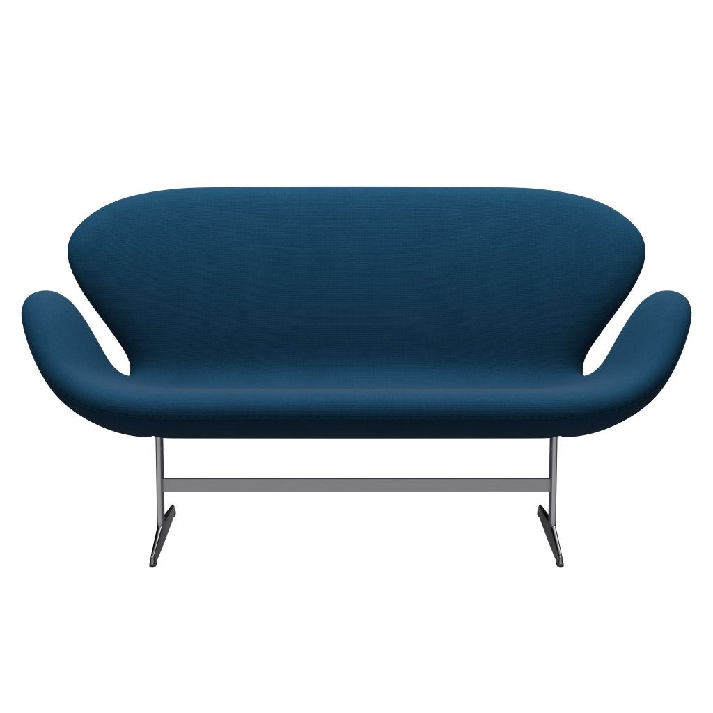 Fritz Hansen Swan Sofa 2 Seater, Satin Brushed Aluminium/Fame Dark Blue Brown