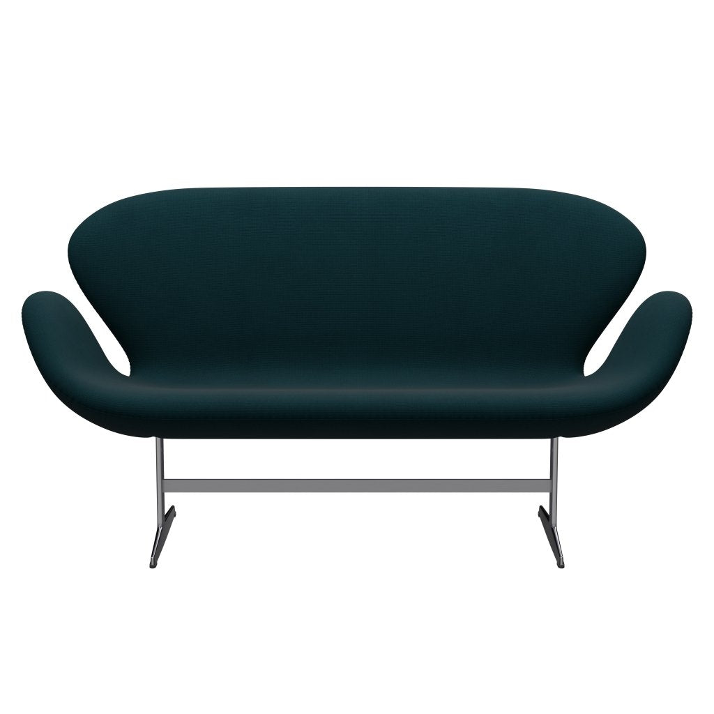 Fritz Hansen Swan Sofa 2 Seater, Satin Brushed Aluminium/Fame Dark Green