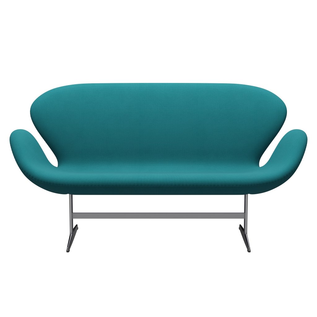 Fritz Hansen Swan Sofa 2 Seater, Satin Brushed Aluminium/Fame Green Turquoise