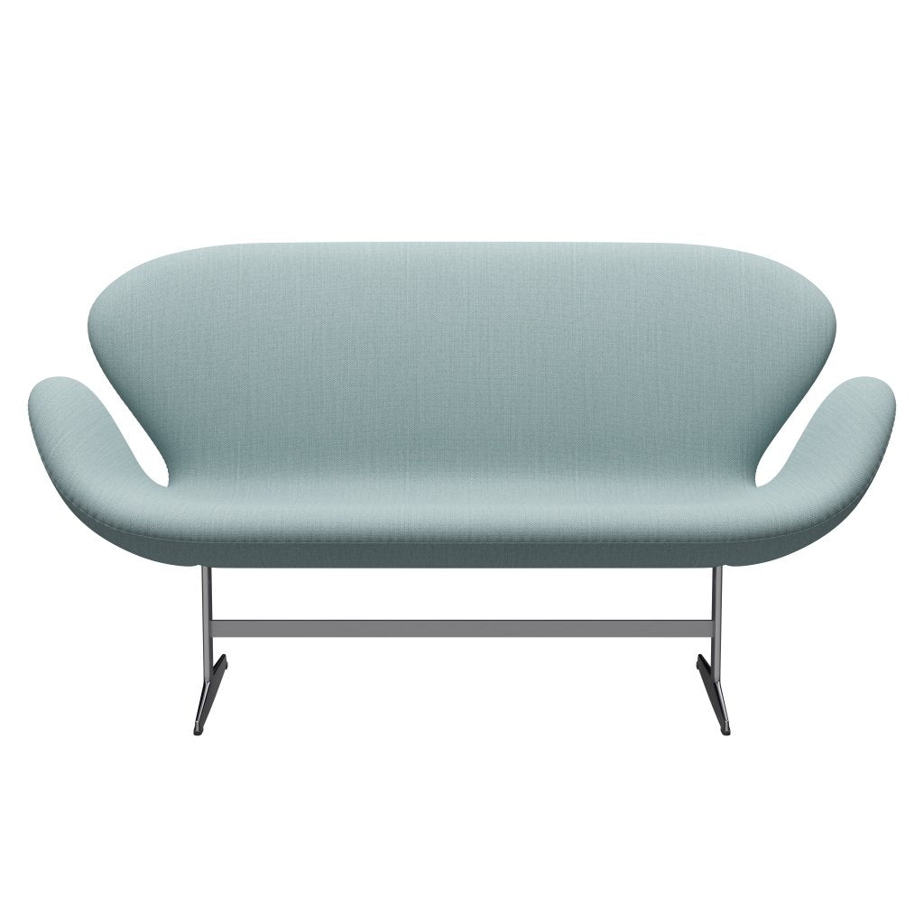 Fritz Hansen Swan Sofa 2 Seater, Satin Brushed Aluminium/Fiord Light Blue/Stone