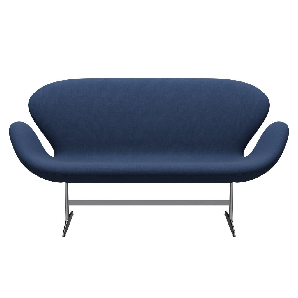 Fritz Hansen Swan Sofa 2 Seater, Satin Brushed Aluminium/Fiord Medium Blue/Medium Blue