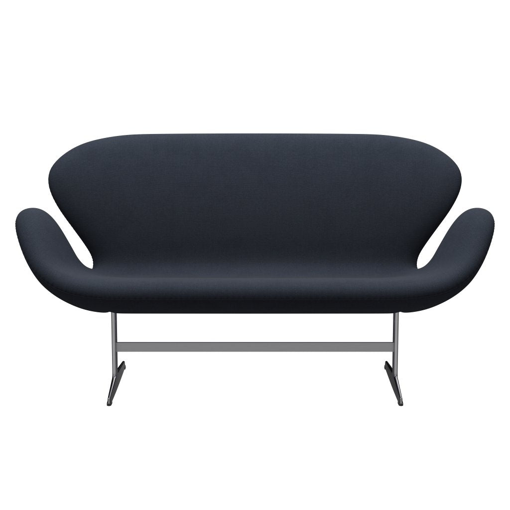 Fritz Hansen Swan Sofa 2 Seater, Satin Brushed Aluminium/Fiord Midnight Blue