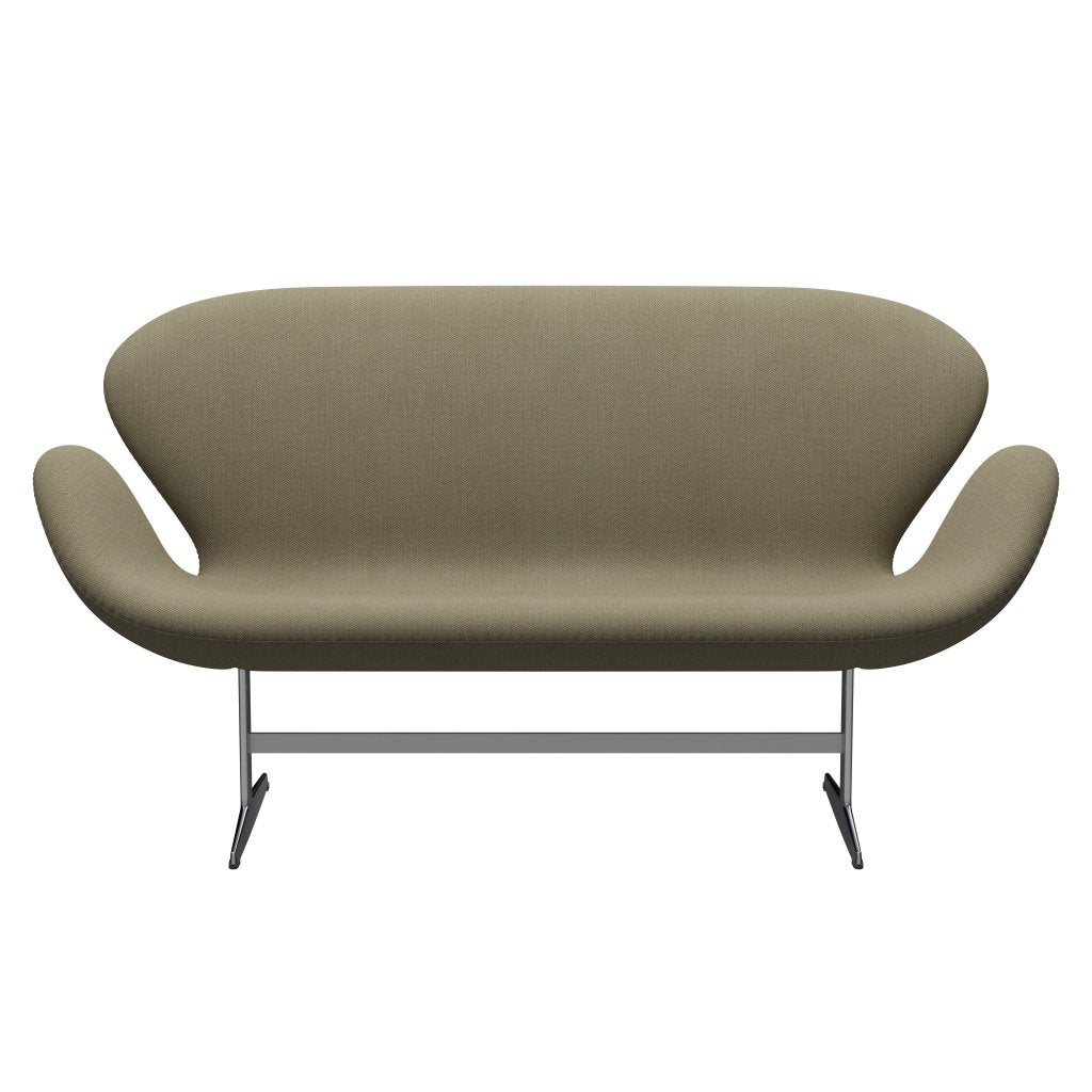 Fritz Hansen Swan Sofa 2 Seater, Satin Brushed Aluminium/Fiord Olive Green/Stone