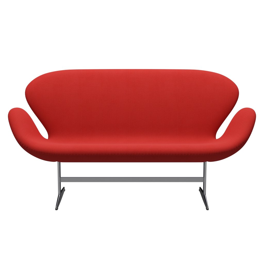 Fritz Hansen Swan Sofa 2 Seater, Satin Brushed Aluminium/Fiord Red/Brick