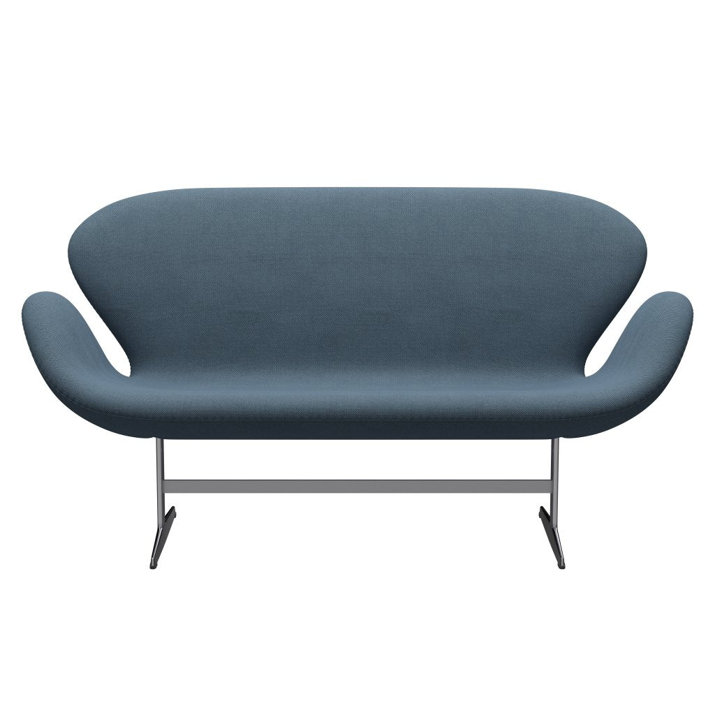 Fritz Hansen Swan Sofa 2 Seater, Satin Brushed Aluminium/Fiord Stone Blue