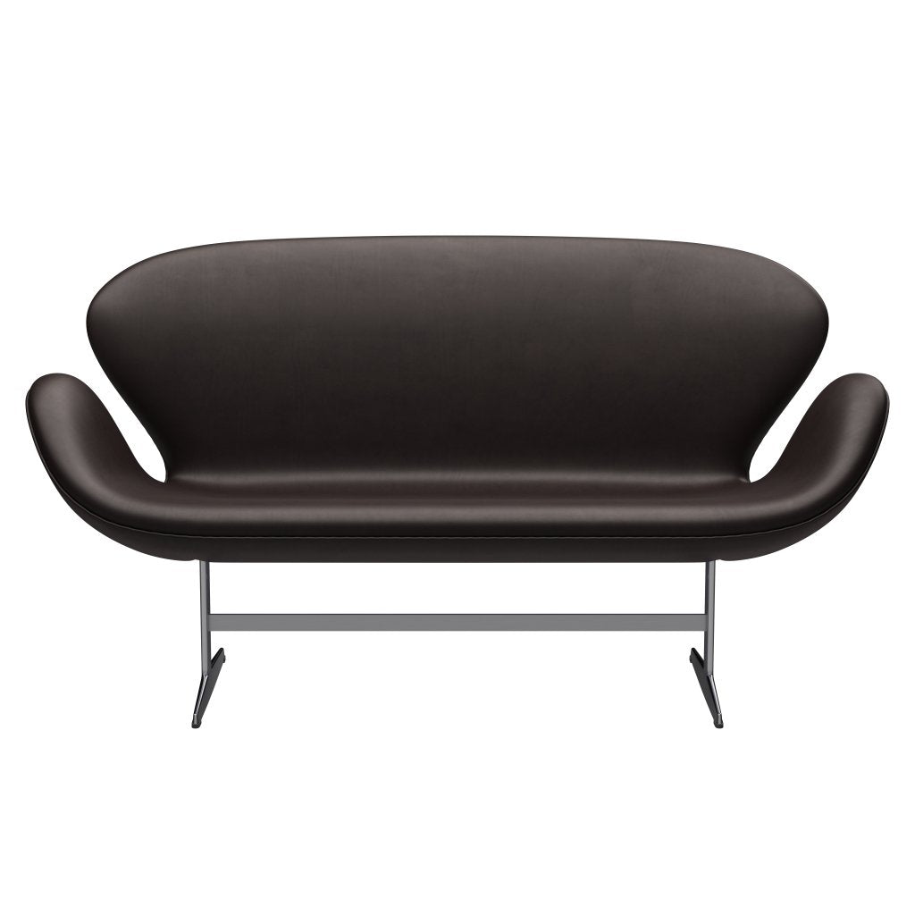 Fritz Hansen Swan Sofa 2 Seater, Satin Brushed Aluminium/Grace Dark Brown