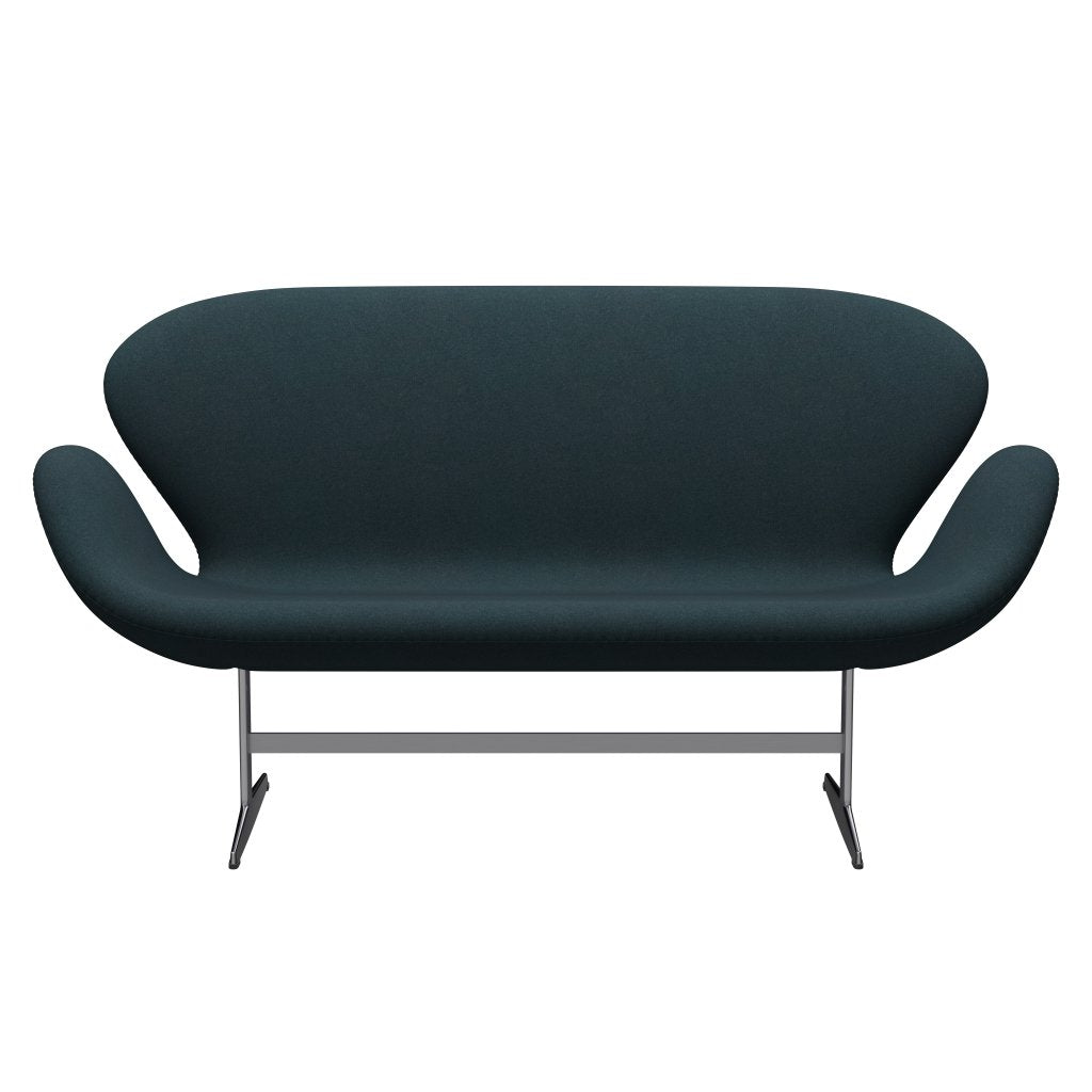 Fritz Hansen Swan Sofa 2 Seater, Satin Brushed Aluminium/Tonus Dark Green