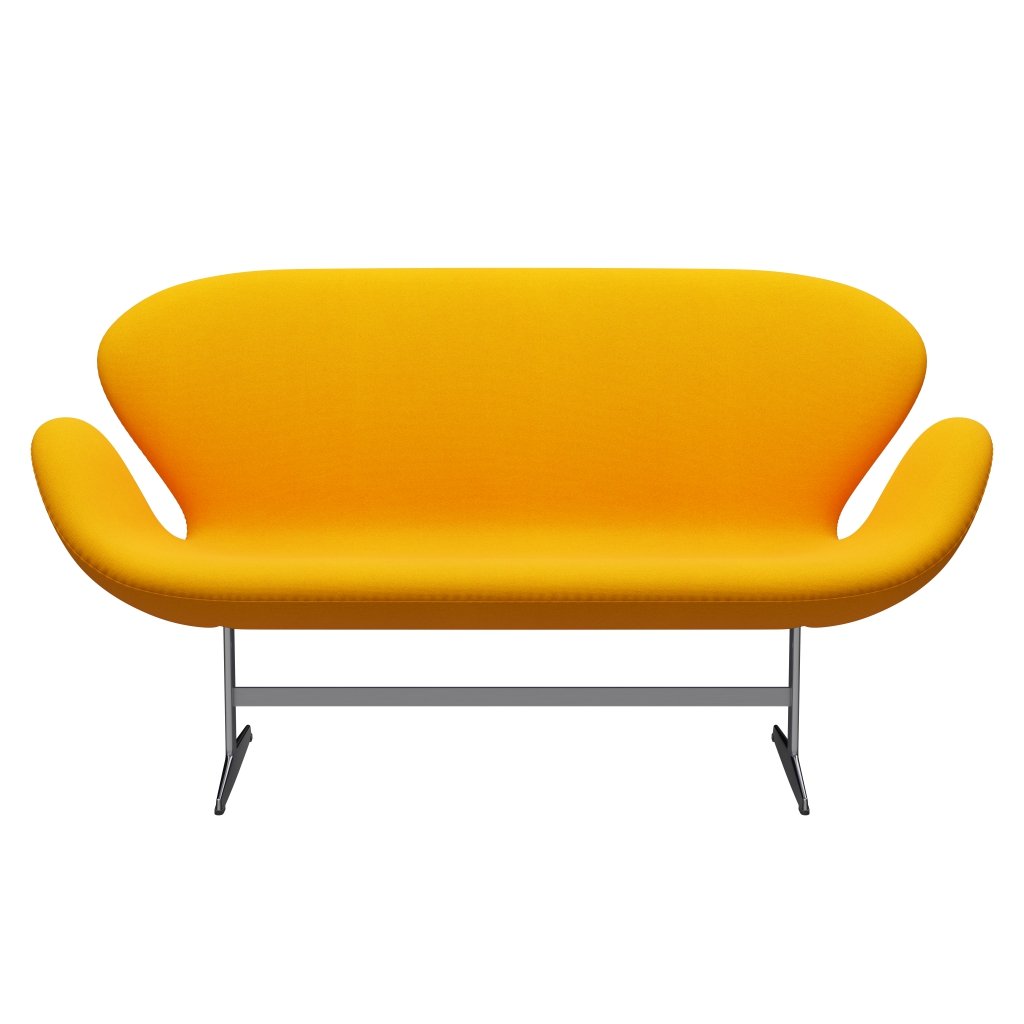 Fritz Hansen Swan沙发2座，缎面铝制铝/吨黄色橙色