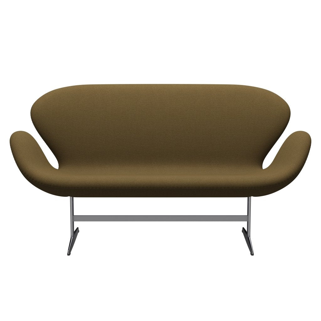 Fritz Hansen Swan divano 2 posti, alluminio spazzolato in raso/tonus khaki verde