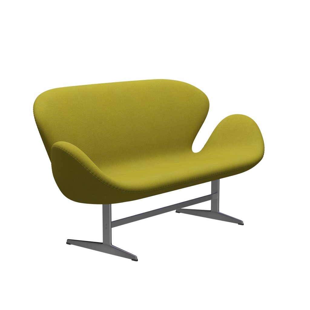 Fritz Hansen Swan divano 2 posti, alluminio spazzolato in raso/tonus verde lime