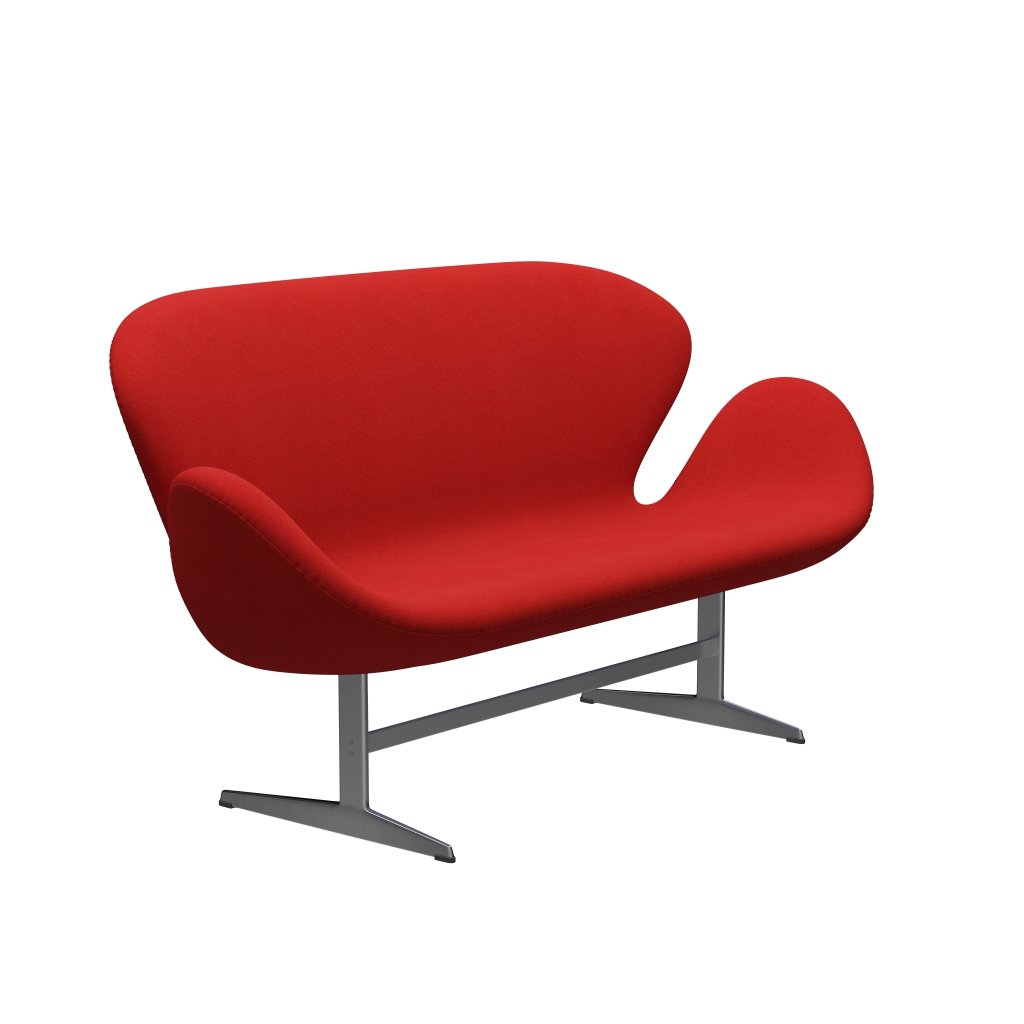 Fritz Hansen Swan沙发2座，缎面铝制铝/吨橙/红色