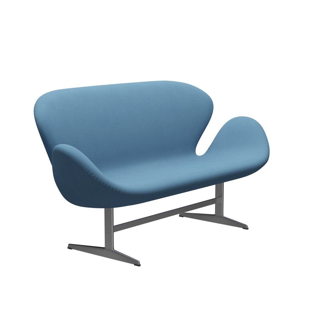 Fritz Hansen Swan沙发2座，缎面铝制铝/吨粉彩蓝色