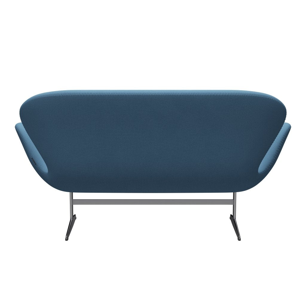 Fritz Hansen Swan沙发2座，缎面铝制铝/吨粉彩蓝色