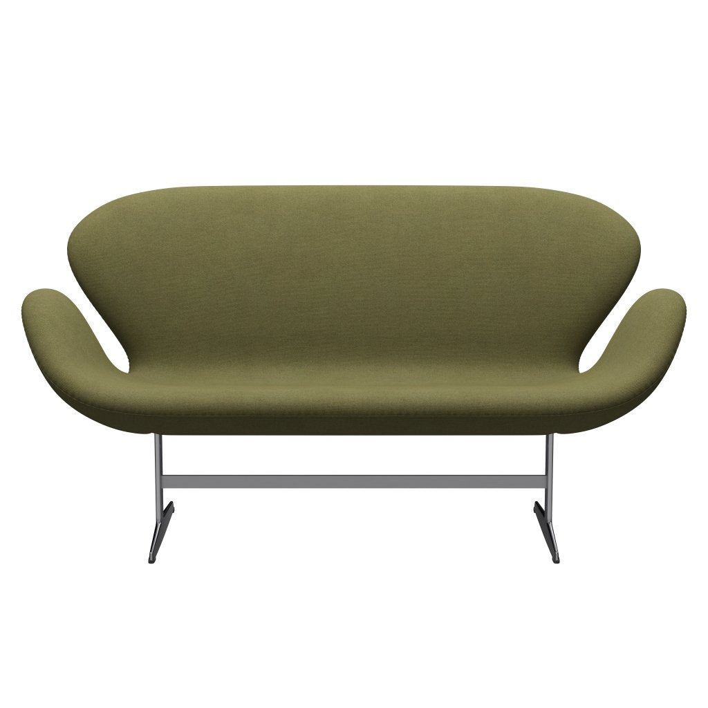 Fritz Hansen Swan沙发2座，缎面铝制铝/吨灰尘绿色