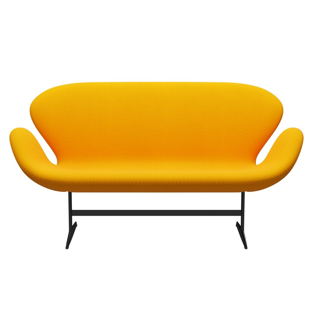 弗里茨·汉森·天鹅沙发2座，黑色漆/吨黄色橙色