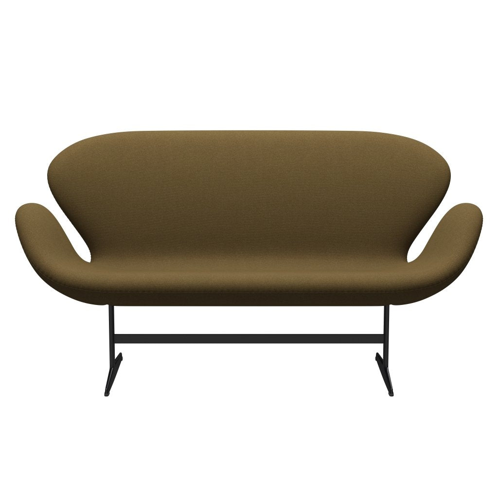Fritz Hansen Svan soffa 2 -sits, svart lackerad/tonus khaki grön