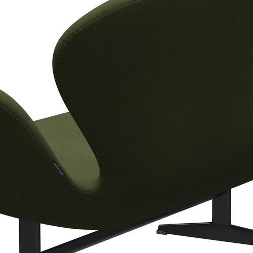 Fritz Hansen Swan Sofa 2-Sitzer, Schwarz lackiert/Tonus Military Green