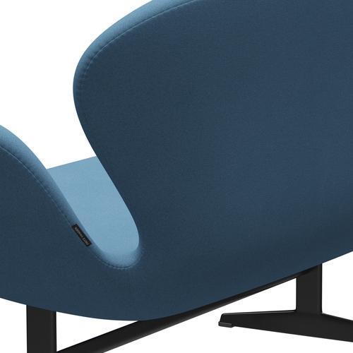 Fritz Hansen Swan Sofa 2-Sitzer, Schwarz lackiert/Tonus Pastellblau