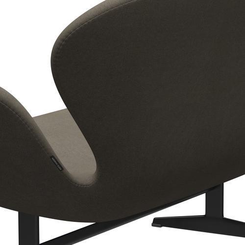 弗里茨·汉森·天鹅沙发2座位，黑色漆/吨灰尘棕色