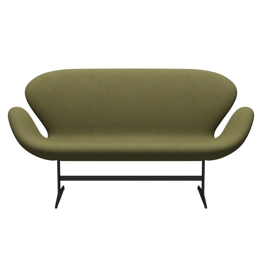 弗里茨·汉森·天鹅沙发2座，黑色漆/吨灰尘绿色
