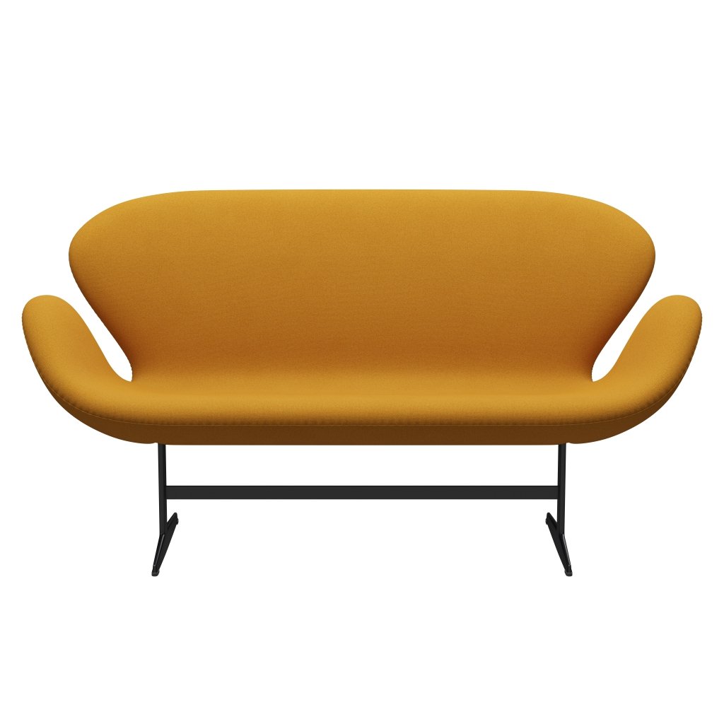 弗里茨·汉森·天鹅沙发2座位，黑色漆/吨暖黄色