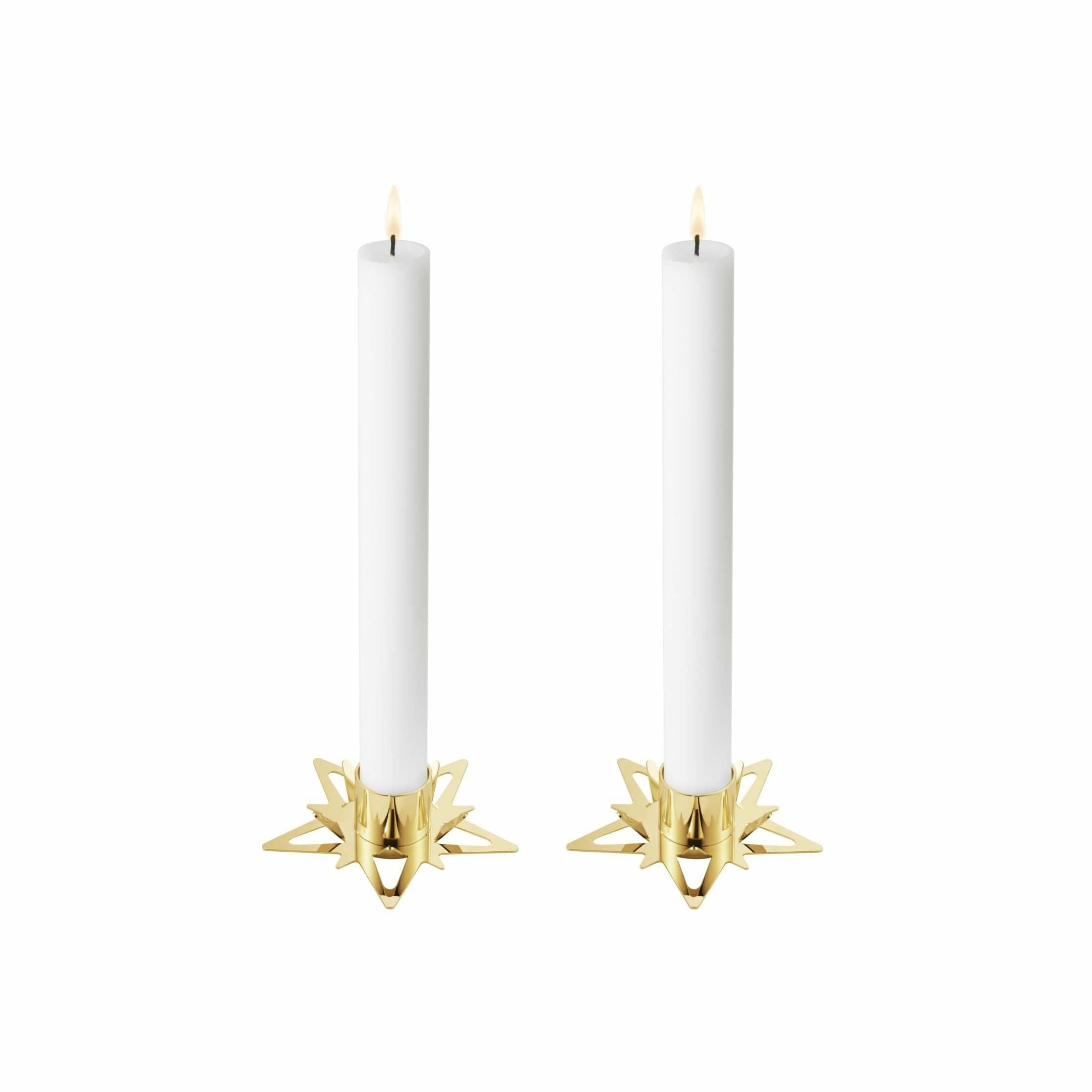 Georg Jensen Candelador de estrellas navideñas clásicas para velas de barra, conjunto de 2, chapado en oro